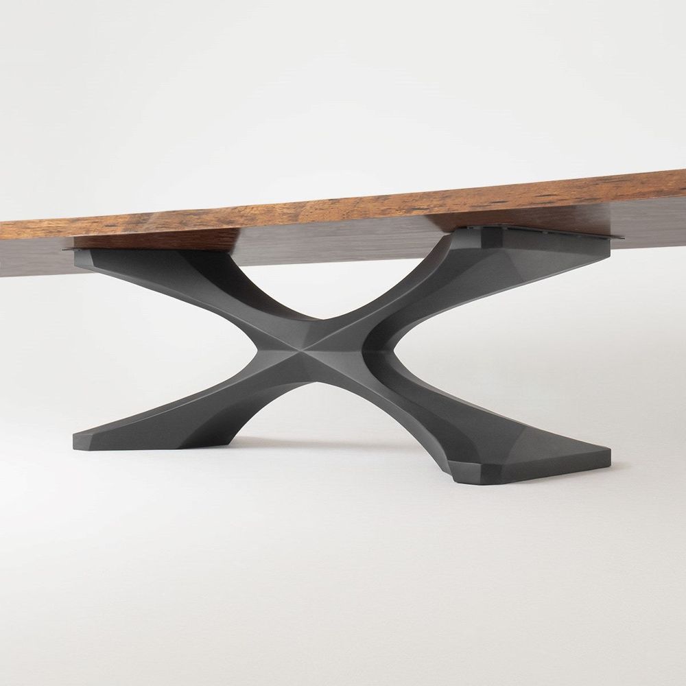 Flowyline Design Xerxes black steel X-shaped table base under a slab top